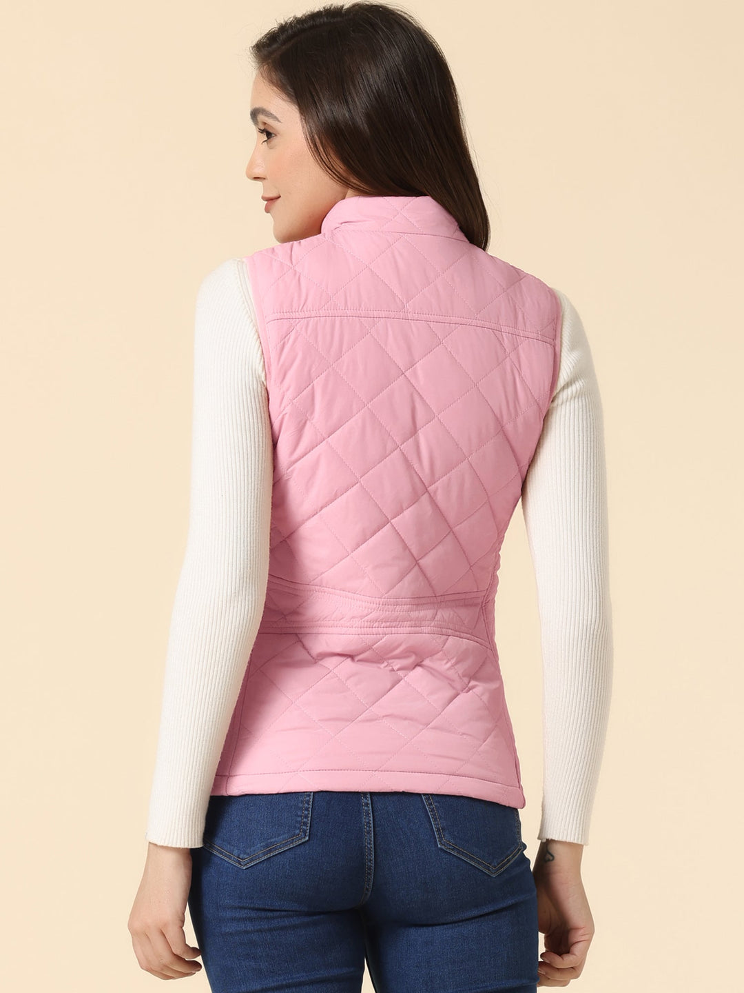 Women's Vest Quilted Lightweight Stand Collar Zip-Up Sleeveless Regular Fit