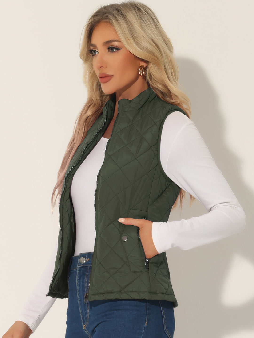 Women's Vest Quilted Lightweight Stand Collar Zip-Up Sleeveless Regular Fit