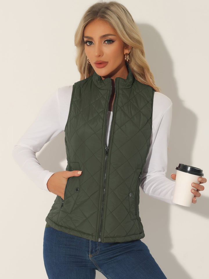 Women's Vest Quilted Lightweight Stand Collar Zip-Up Sleeveless Regular Fit