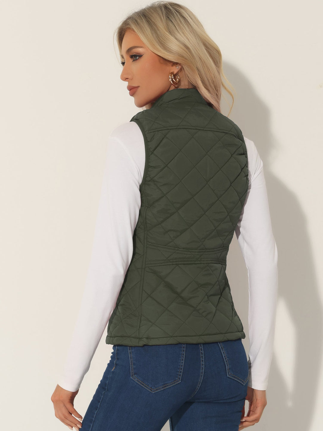 Women's Vest Quilted Lightweight Stand Collar Zip-Up Sleeveless Regular Fit