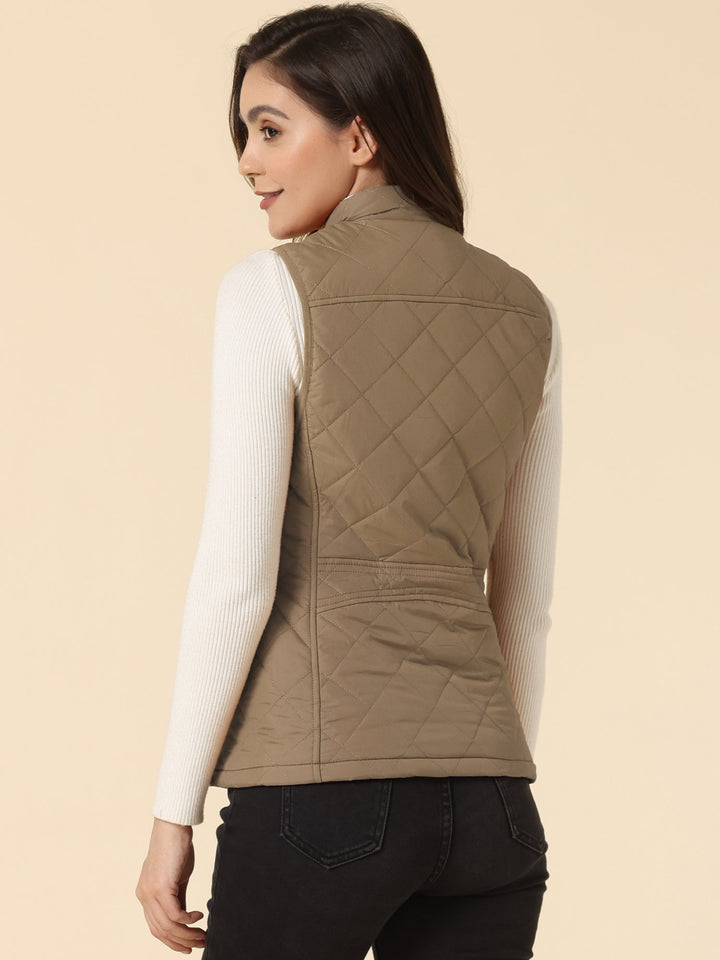 Women's Vest Quilted Lightweight Stand Collar Zip-Up Sleeveless Regular Fit