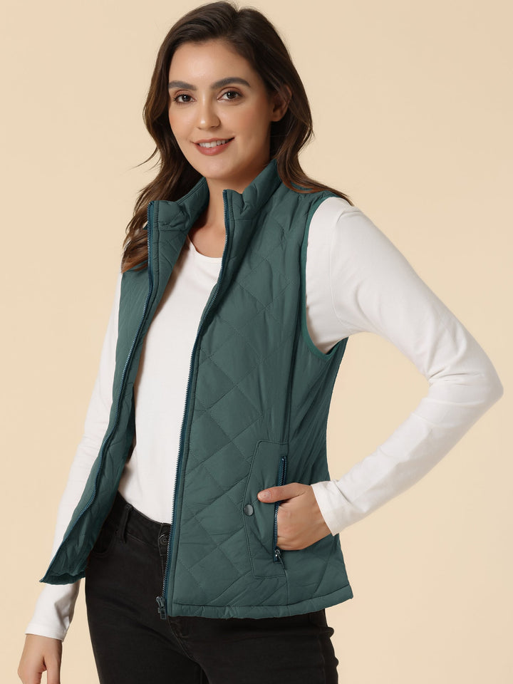 Women's Vest Quilted Lightweight Stand Collar Zip-Up Sleeveless Regular Fit