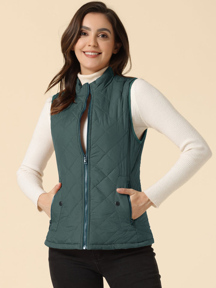 Women's Vest Quilted Lightweight Stand Collar Zip-Up Sleeveless Regular Fit