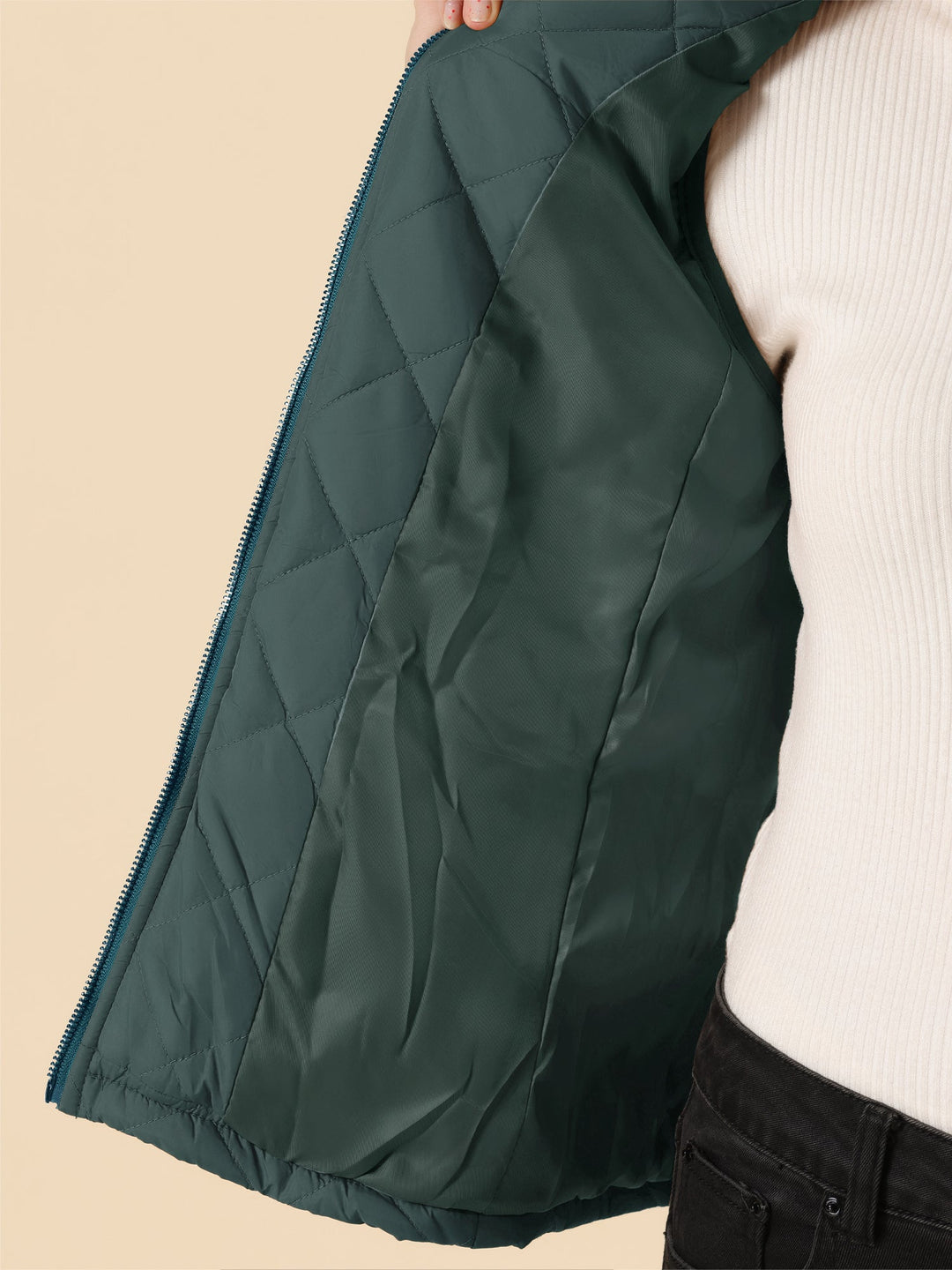 Women's Vest Quilted Lightweight Stand Collar Zip-Up Sleeveless Regular Fit