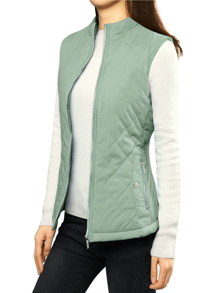 Women's Vest Quilted Lightweight Stand Collar Zip-Up Sleeveless Regular Fit