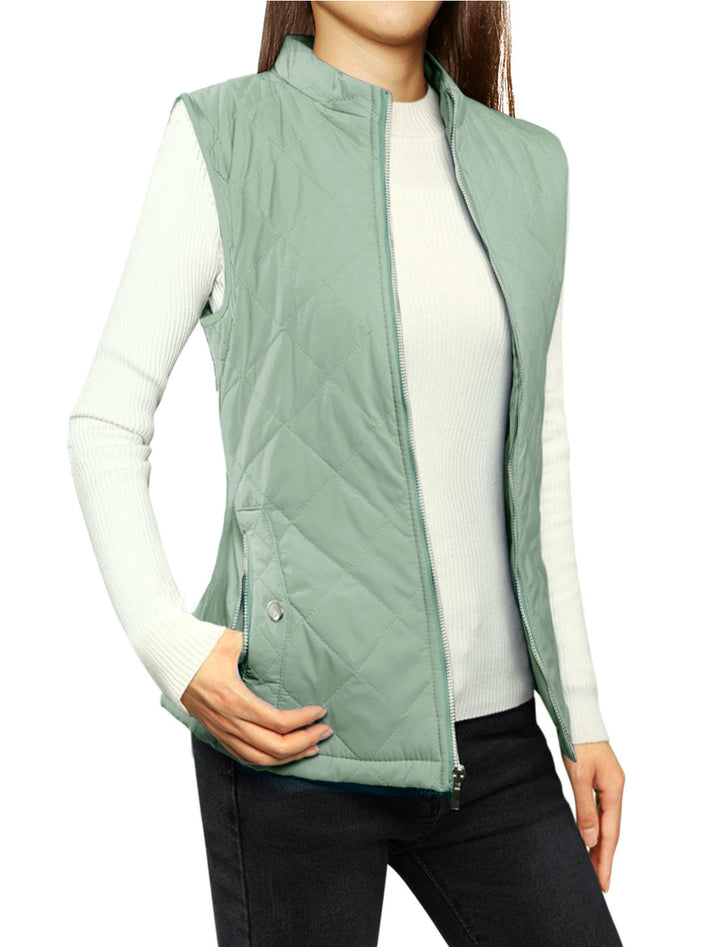 Women's Vest Quilted Lightweight Stand Collar Zip-Up Sleeveless Regular Fit