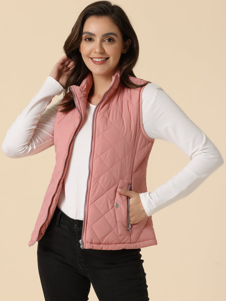 Women's Vest Quilted Lightweight Stand Collar Zip-Up Sleeveless Regular Fit