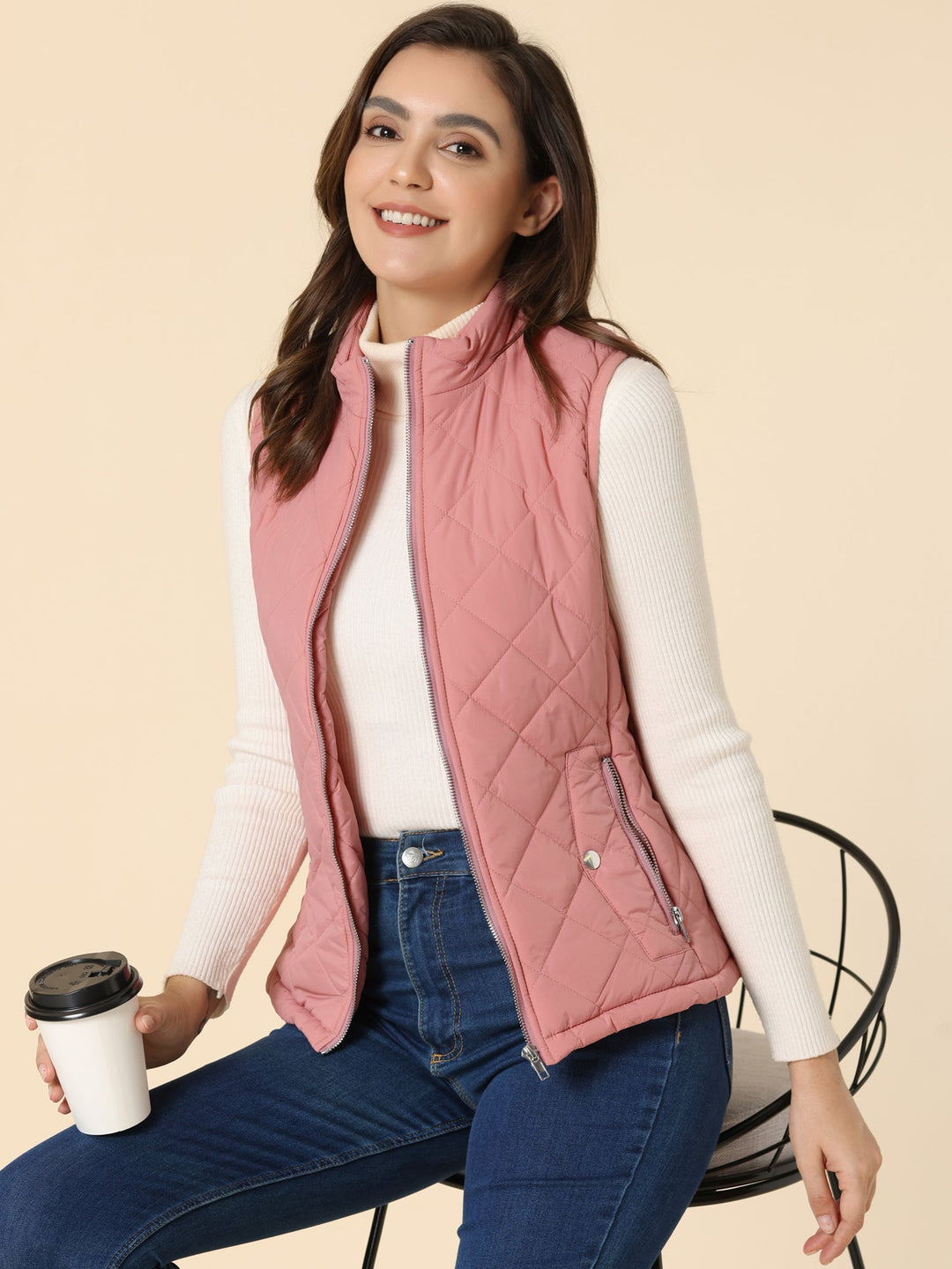 Women's Vest Quilted Lightweight Stand Collar Zip-Up Sleeveless Regular Fit