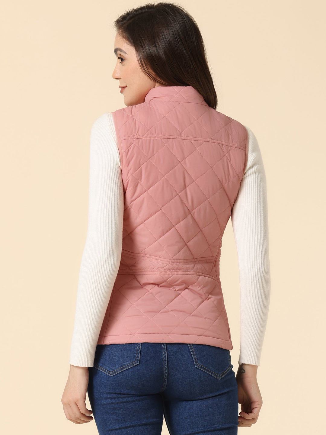 Women's Vest Quilted Lightweight Stand Collar Zip-Up Sleeveless Regular Fit