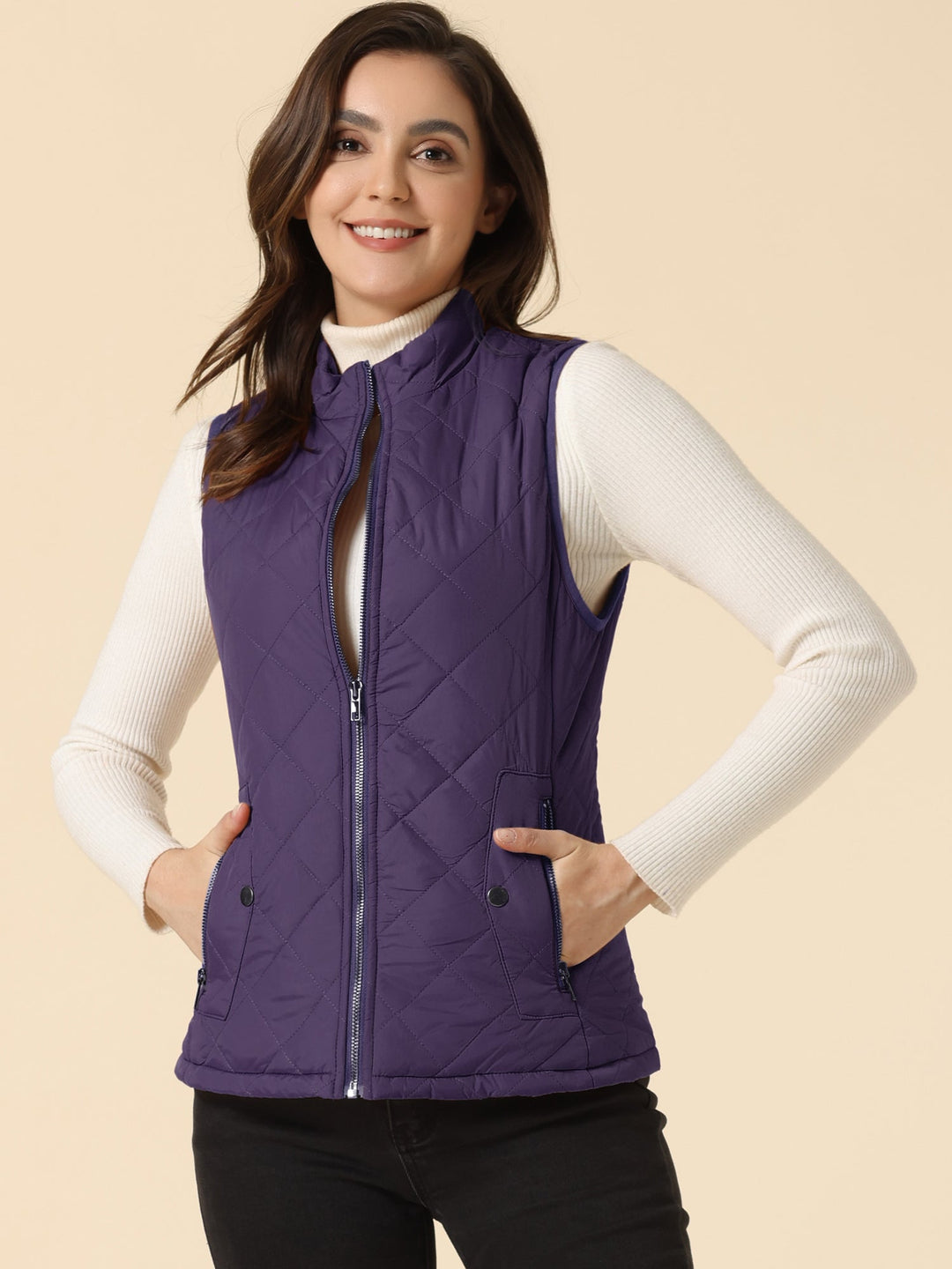 Women's Vest Quilted Lightweight Stand Collar Zip-Up Sleeveless Regular Fit