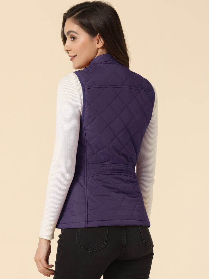 Women's Vest Quilted Lightweight Stand Collar Zip-Up Sleeveless Regular Fit