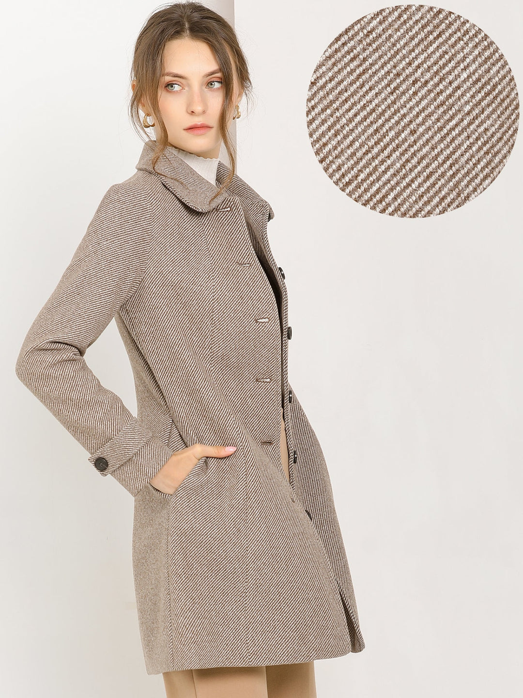 Women's Pea Coat Peter Pan Collar Single Breasted Long Sleeve