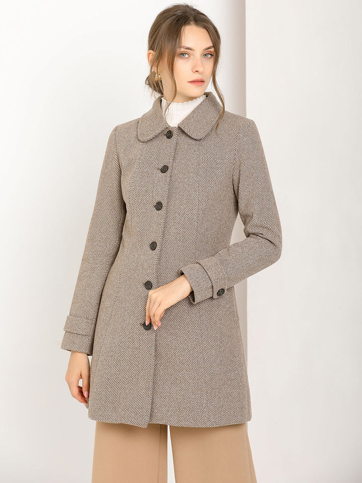 Women's Pea Coat Peter Pan Collar Single Breasted Long Sleeve