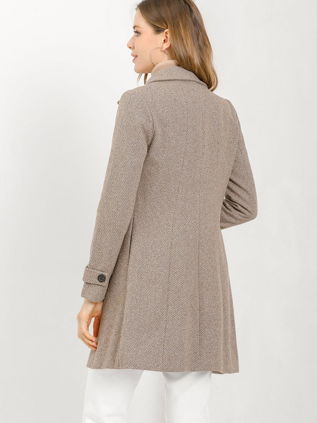 Women's Pea Coat Peter Pan Collar Single Breasted Long Sleeve