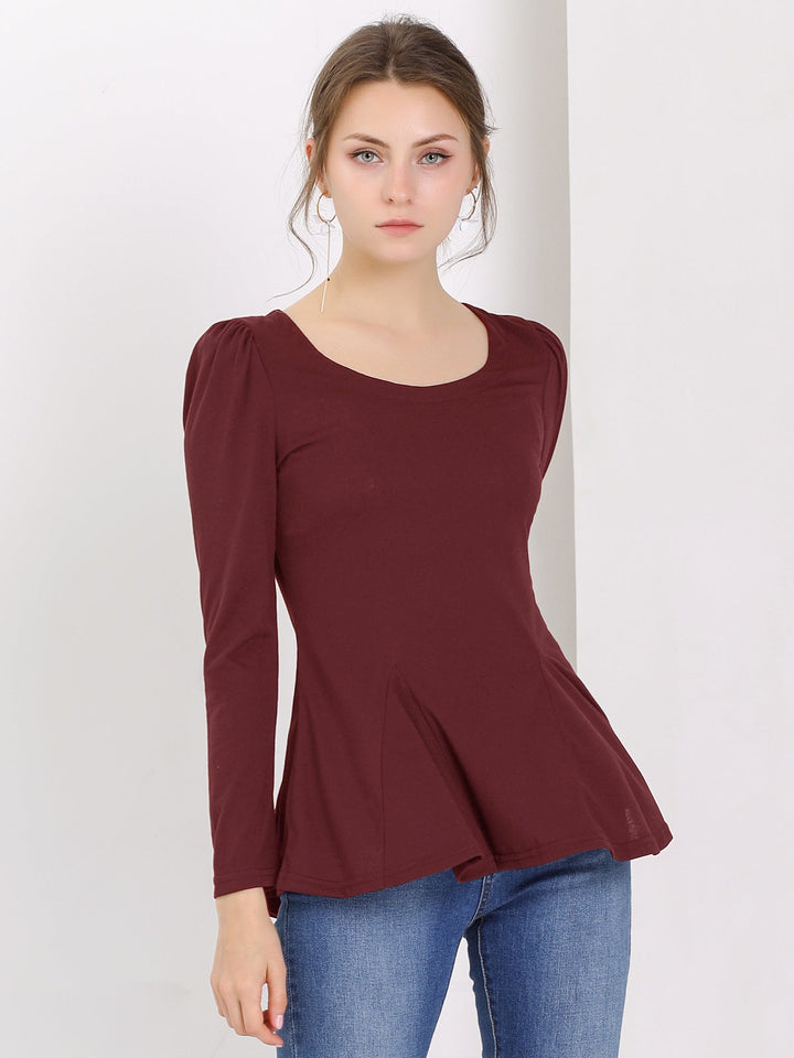 Women's Blouse Peplum Slim Fit Long Sleeve Scoop Neck Padded Shoulder