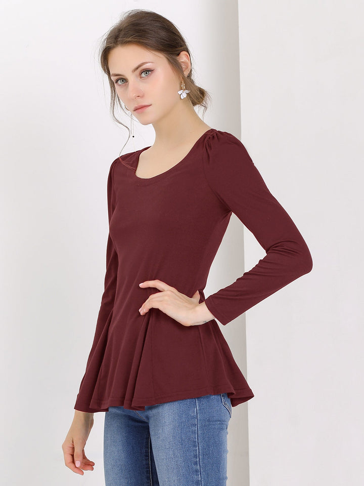 Women's Blouse Peplum Slim Fit Long Sleeve Scoop Neck Padded Shoulder