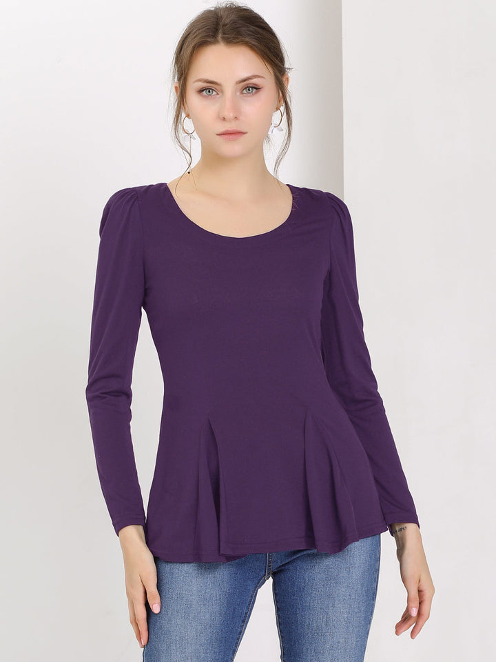 Women's Blouse Peplum Slim Fit Long Sleeve Scoop Neck Padded Shoulder