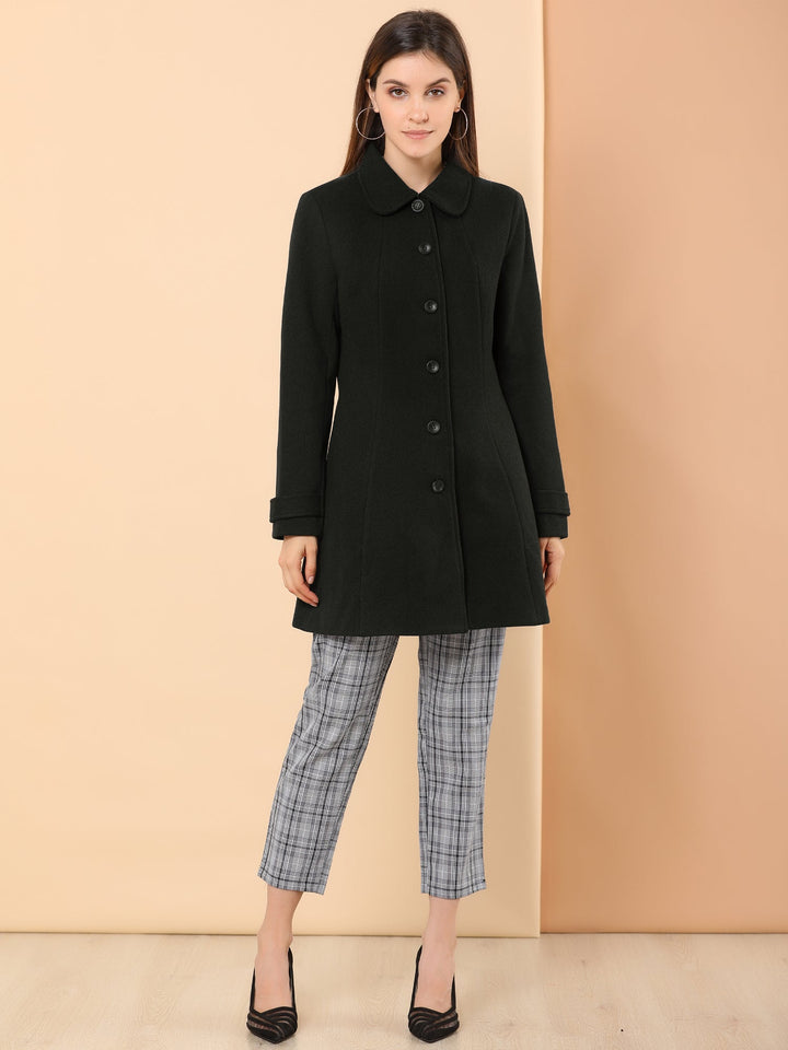 Women's Pea Coat Peter Pan Collar Single Breasted Long Sleeve
