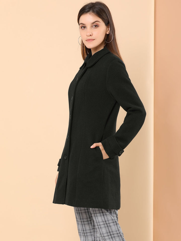 Women's Pea Coat Peter Pan Collar Single Breasted Long Sleeve