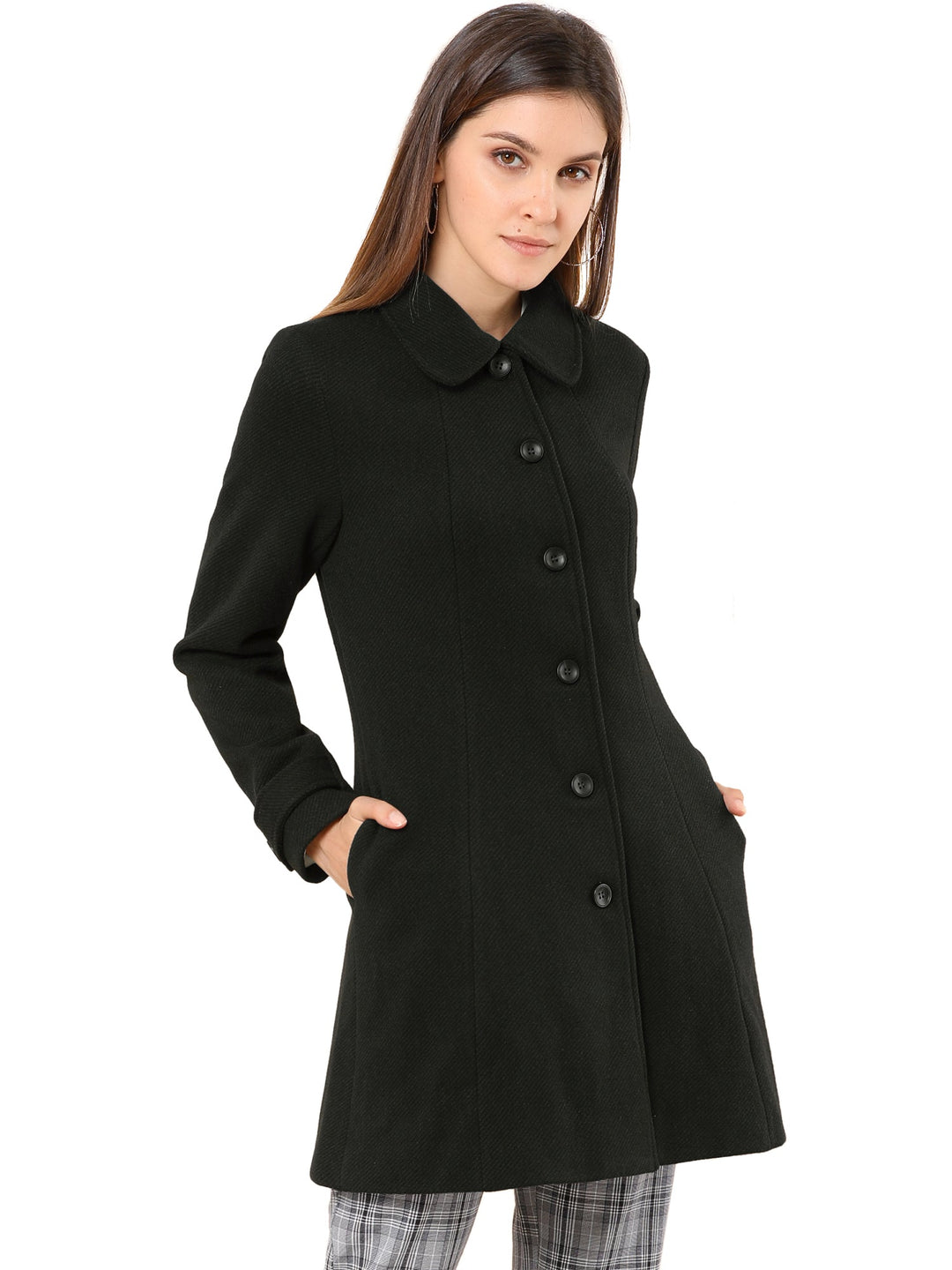 Women's Pea Coat Peter Pan Collar Single Breasted Long Sleeve