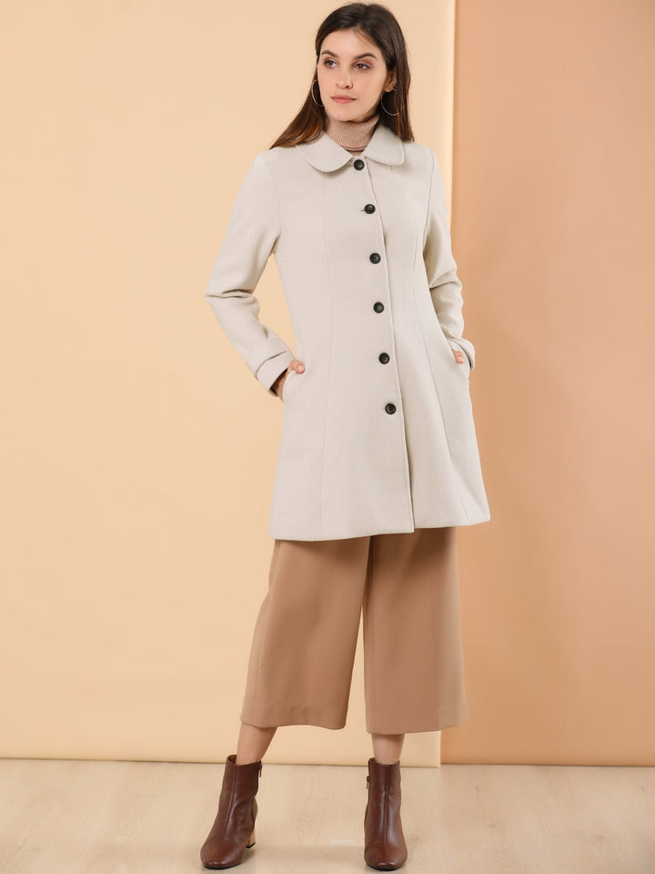Women's Pea Coat Peter Pan Collar Single Breasted Long Sleeve
