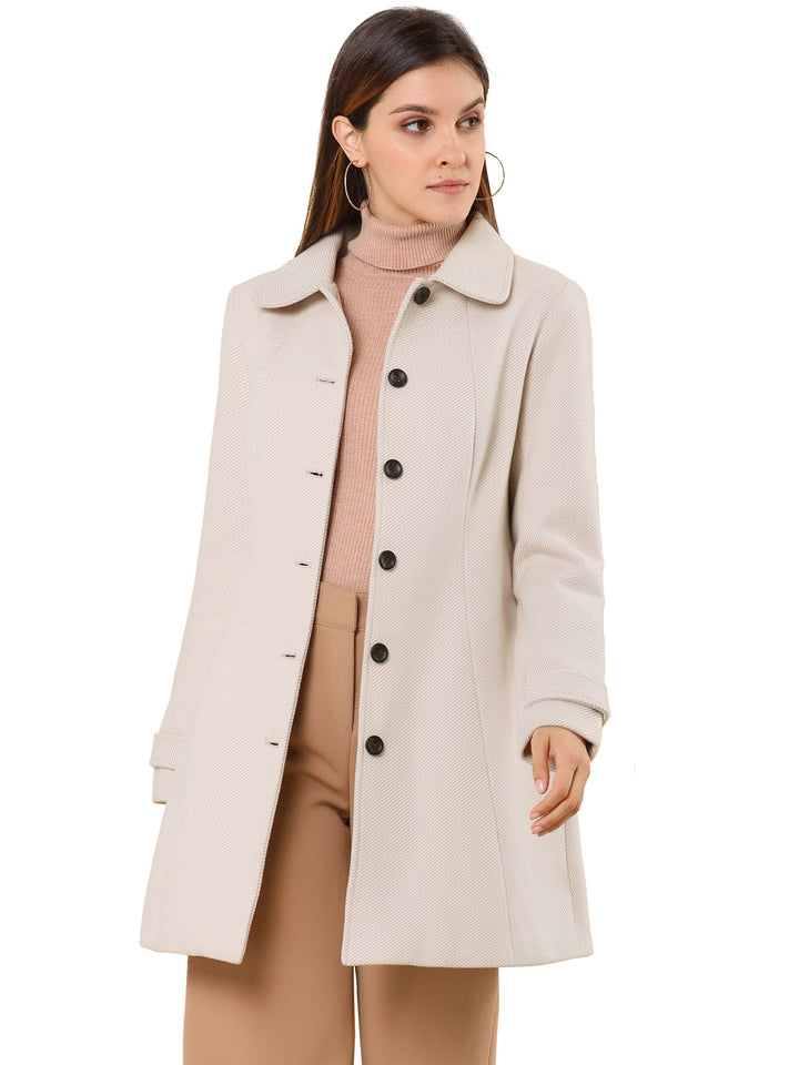 Women's Pea Coat Peter Pan Collar Single Breasted Long Sleeve