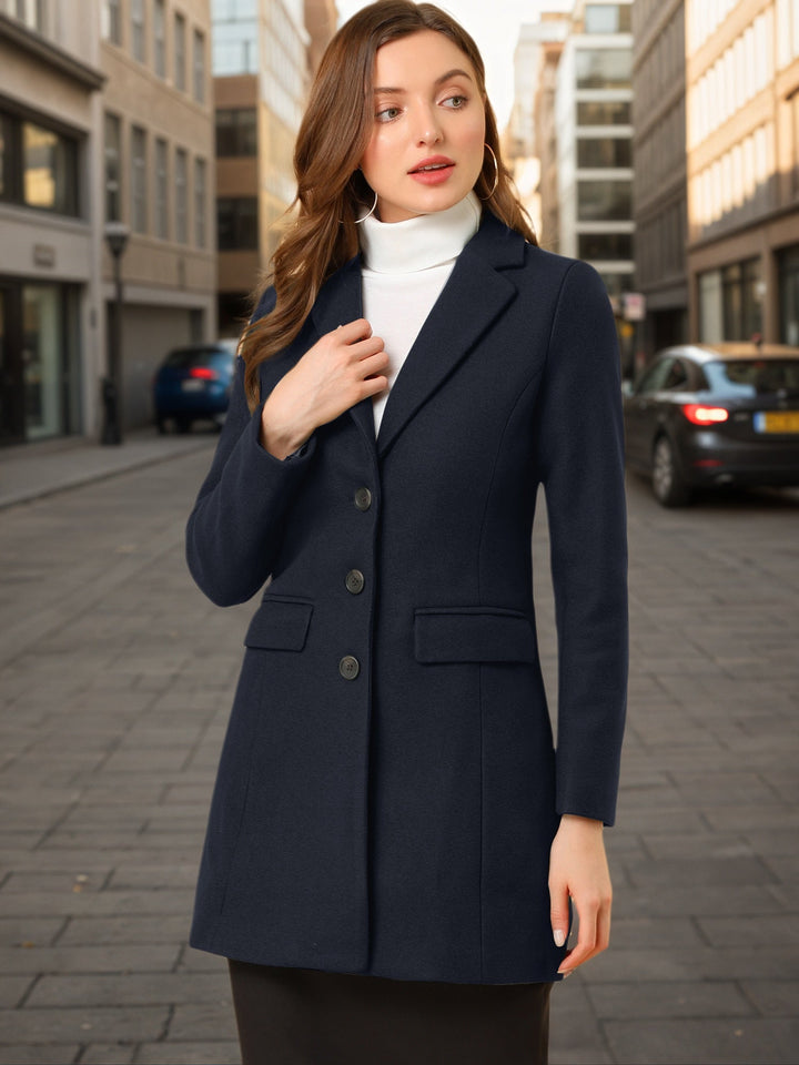 Women's Pea Coat Single-Breasted Notched Lapel Long Sleeve Regular Fit Mid Length