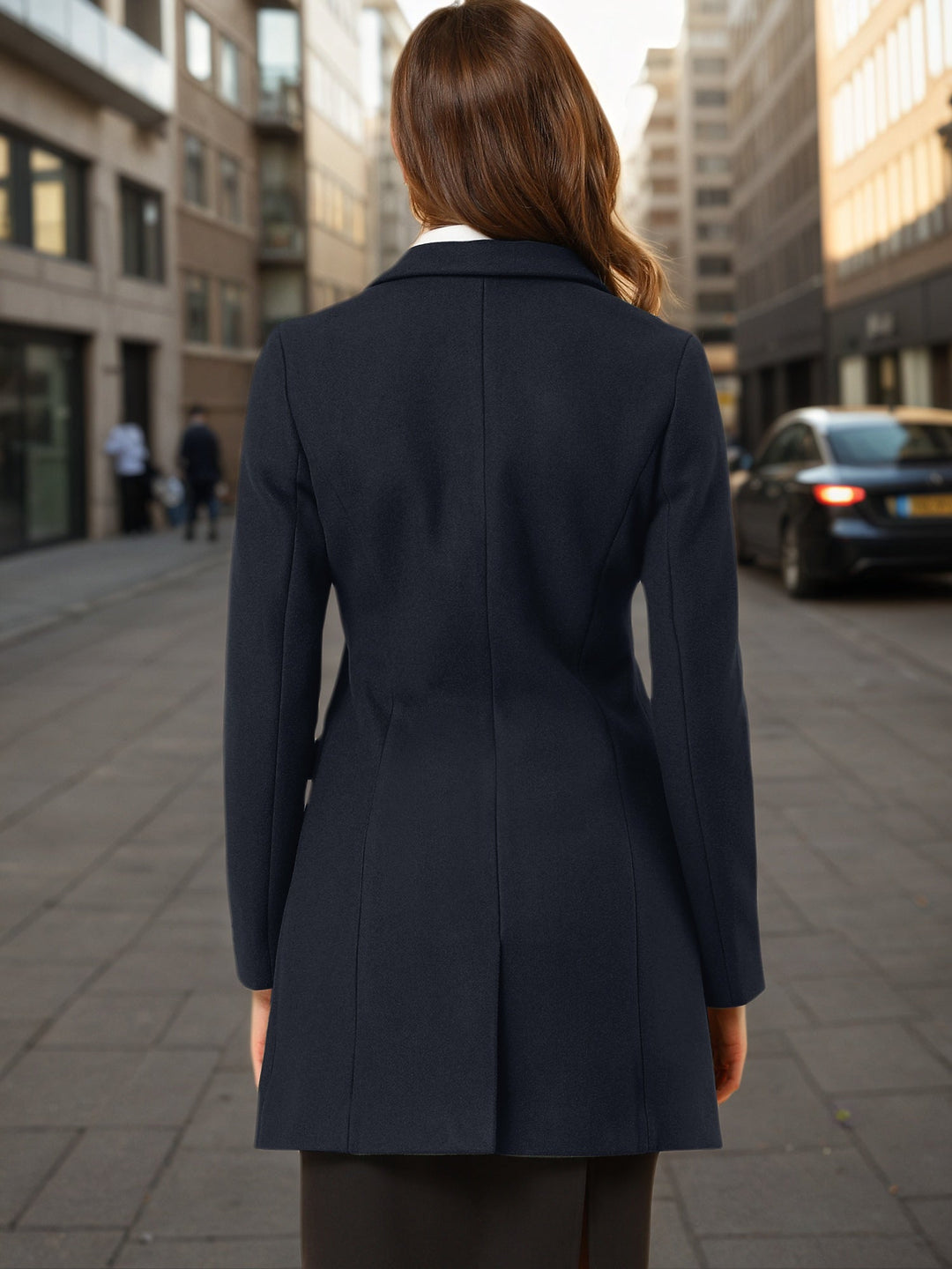 Women's Pea Coat Single-Breasted Notched Lapel Long Sleeve Regular Fit Mid Length