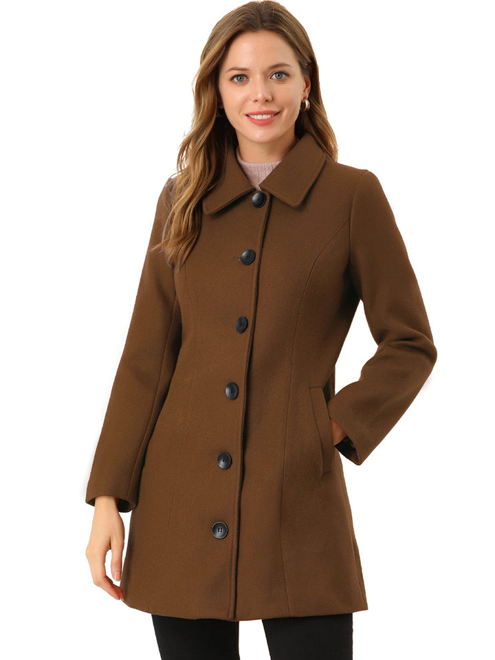 Women's Pea Coat Solid Single-Breasted Long Sleeve Regular Fit Mid Length