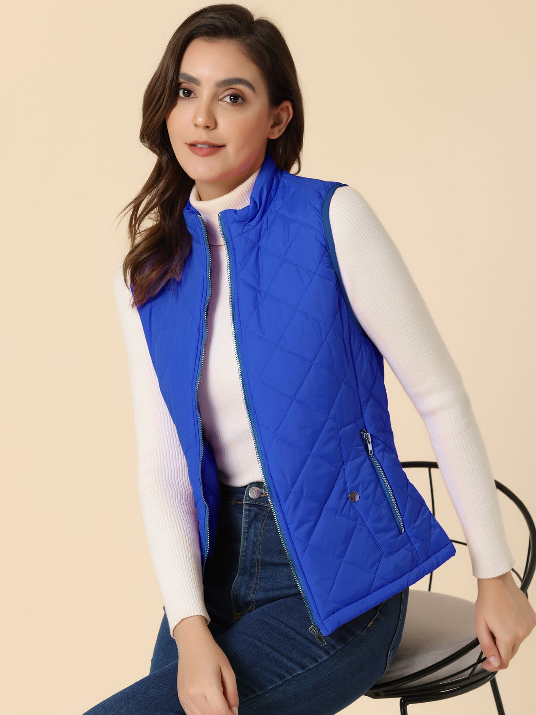 Women's Vest Quilted Lightweight Stand Collar Zip-Up Sleeveless Regular Fit