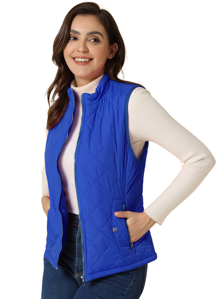 Women's Vest Quilted Lightweight Stand Collar Zip-Up Sleeveless Regular Fit