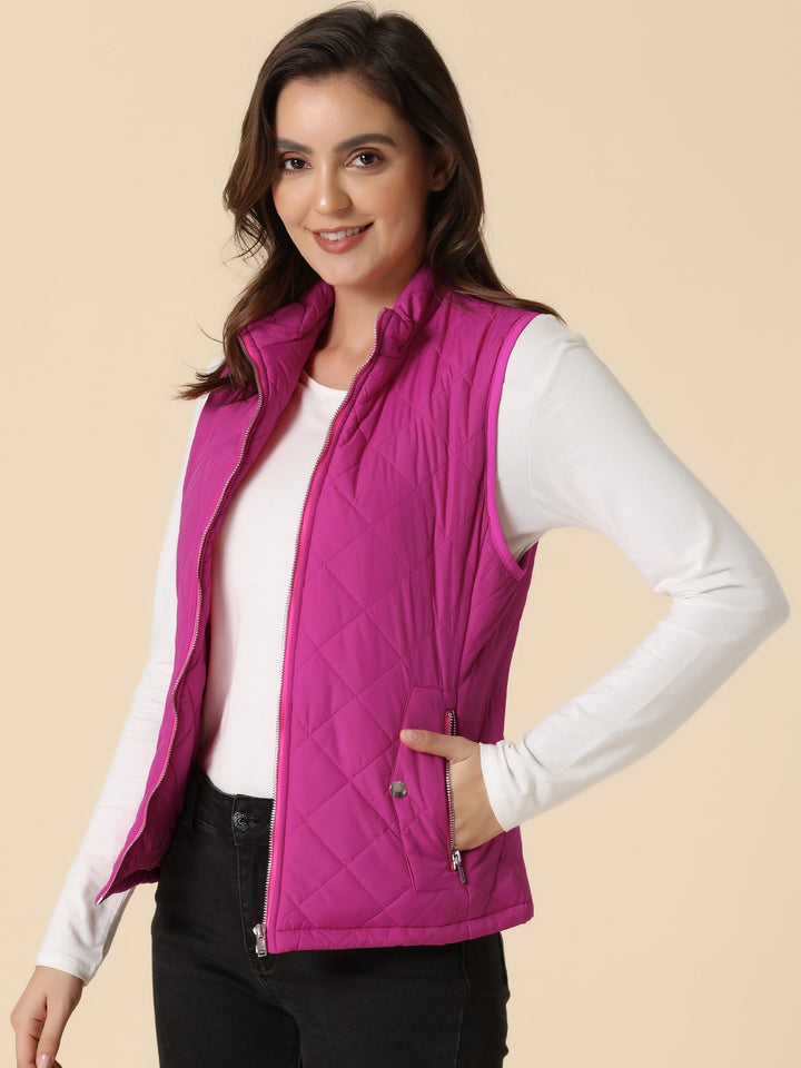 Women's Vest Quilted Lightweight Stand Collar Zip-Up Sleeveless Regular Fit