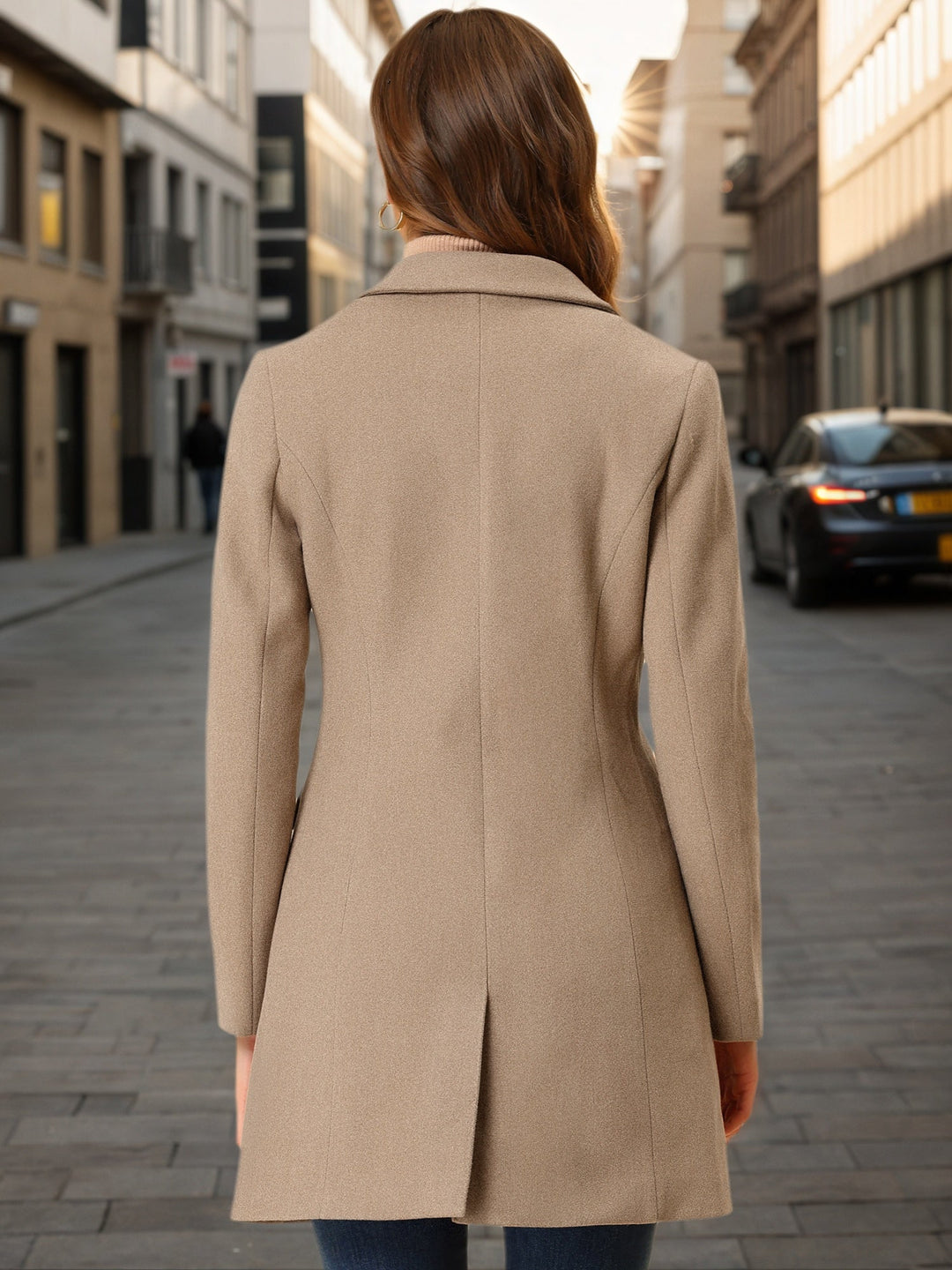 Women's Pea Coat Single-Breasted Notched Lapel Long Sleeve Regular Fit Mid Length