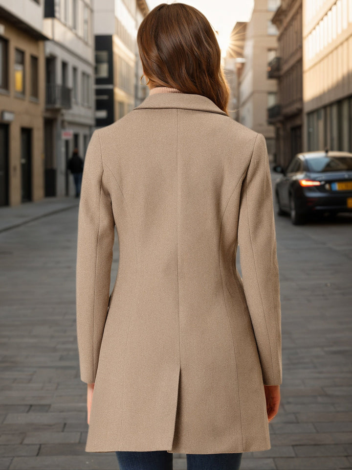 Women's Pea Coat Single-Breasted Notched Lapel Long Sleeve Regular Fit Mid Length