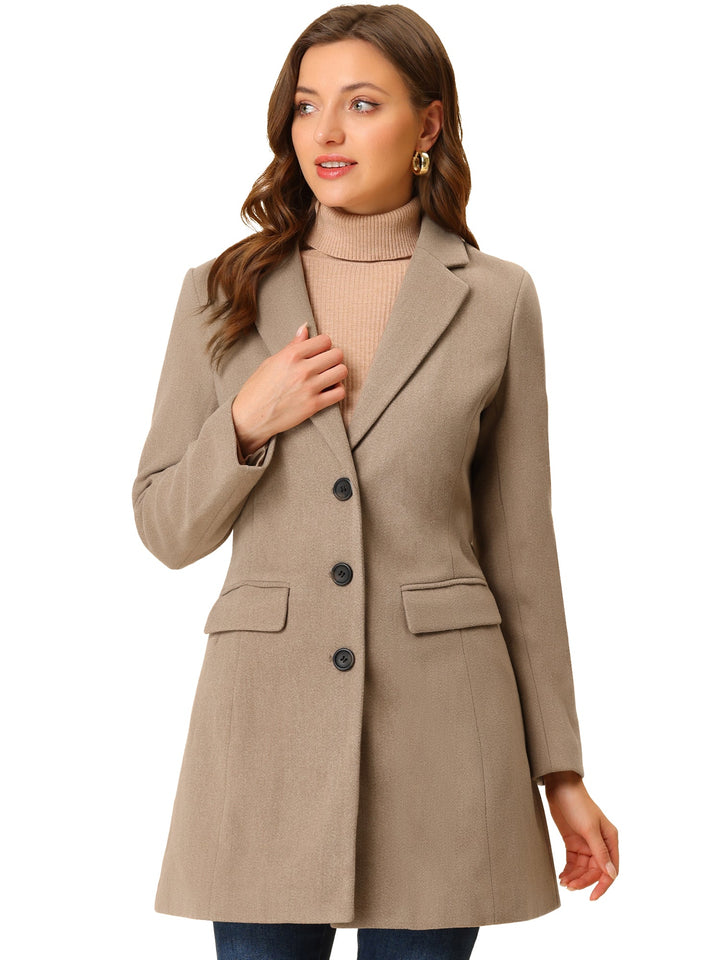 Women's Pea Coat Single-Breasted Notched Lapel Long Sleeve Regular Fit Mid Length