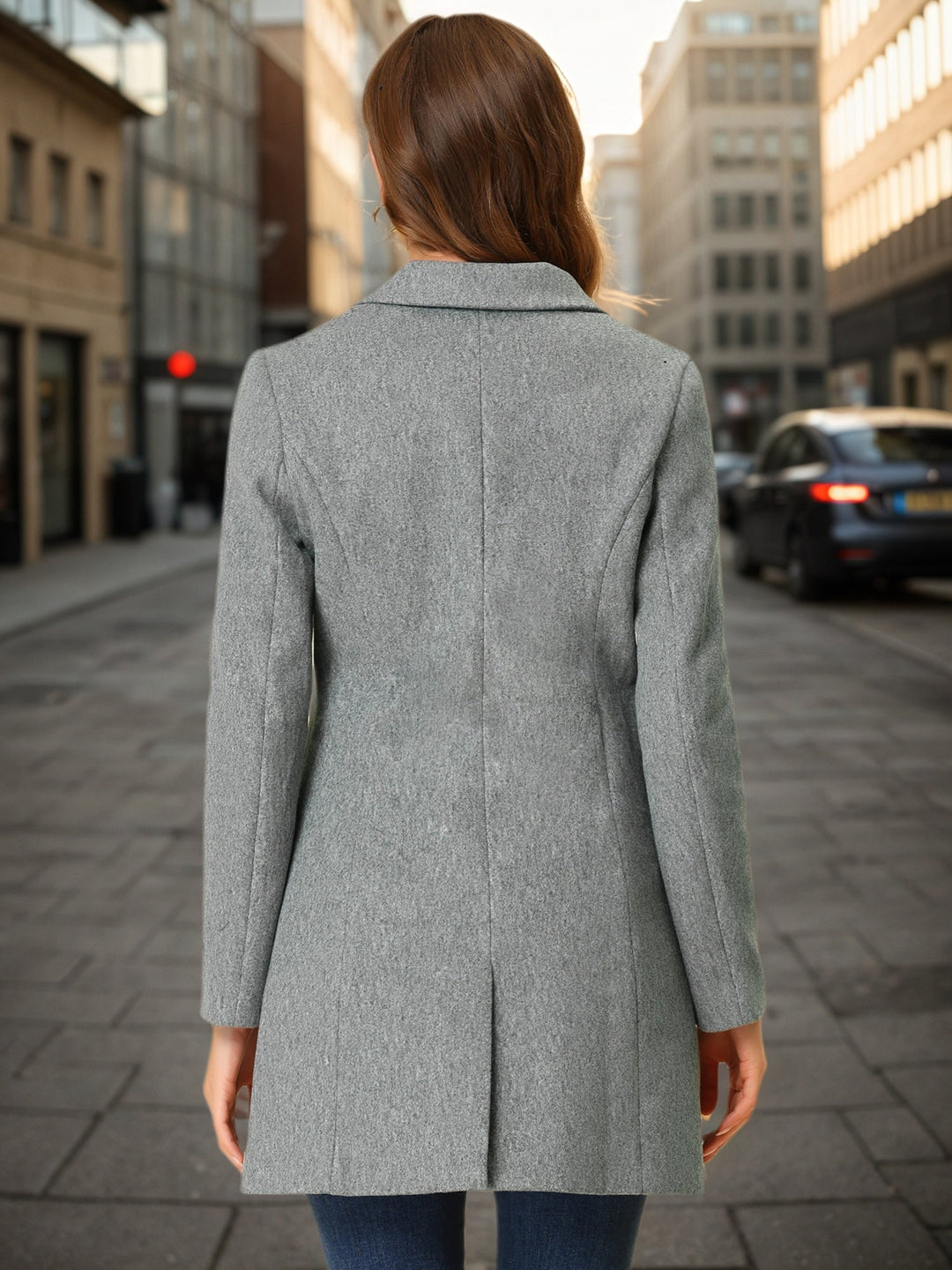 Women's Pea Coat Single-Breasted Notched Lapel Long Sleeve Regular Fit Mid Length