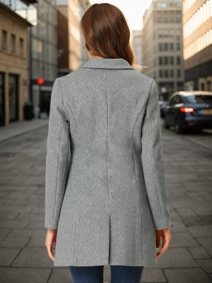 Women's Pea Coat Single-Breasted Notched Lapel Long Sleeve Regular Fit Mid Length