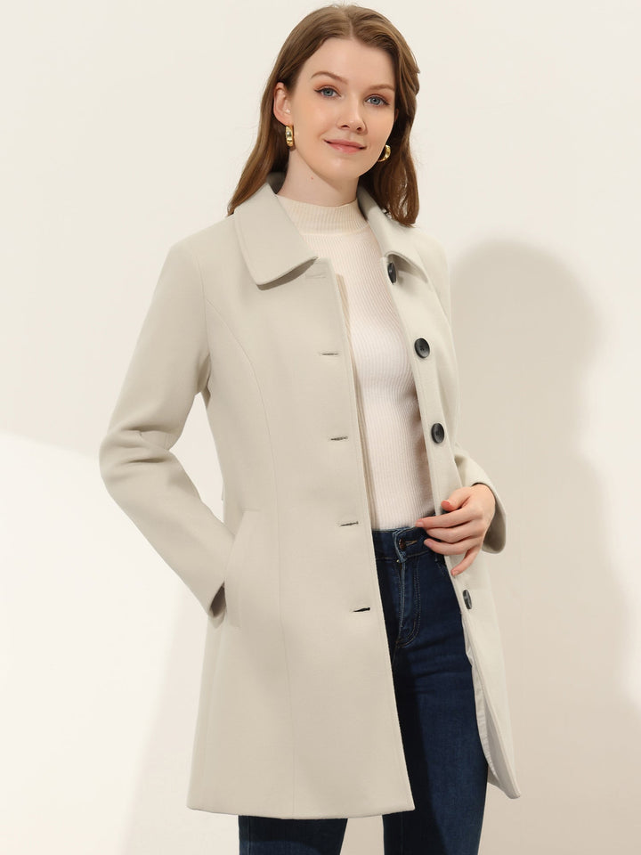 Women's Pea Coat Solid Single-Breasted Long Sleeve Regular Fit Mid Length