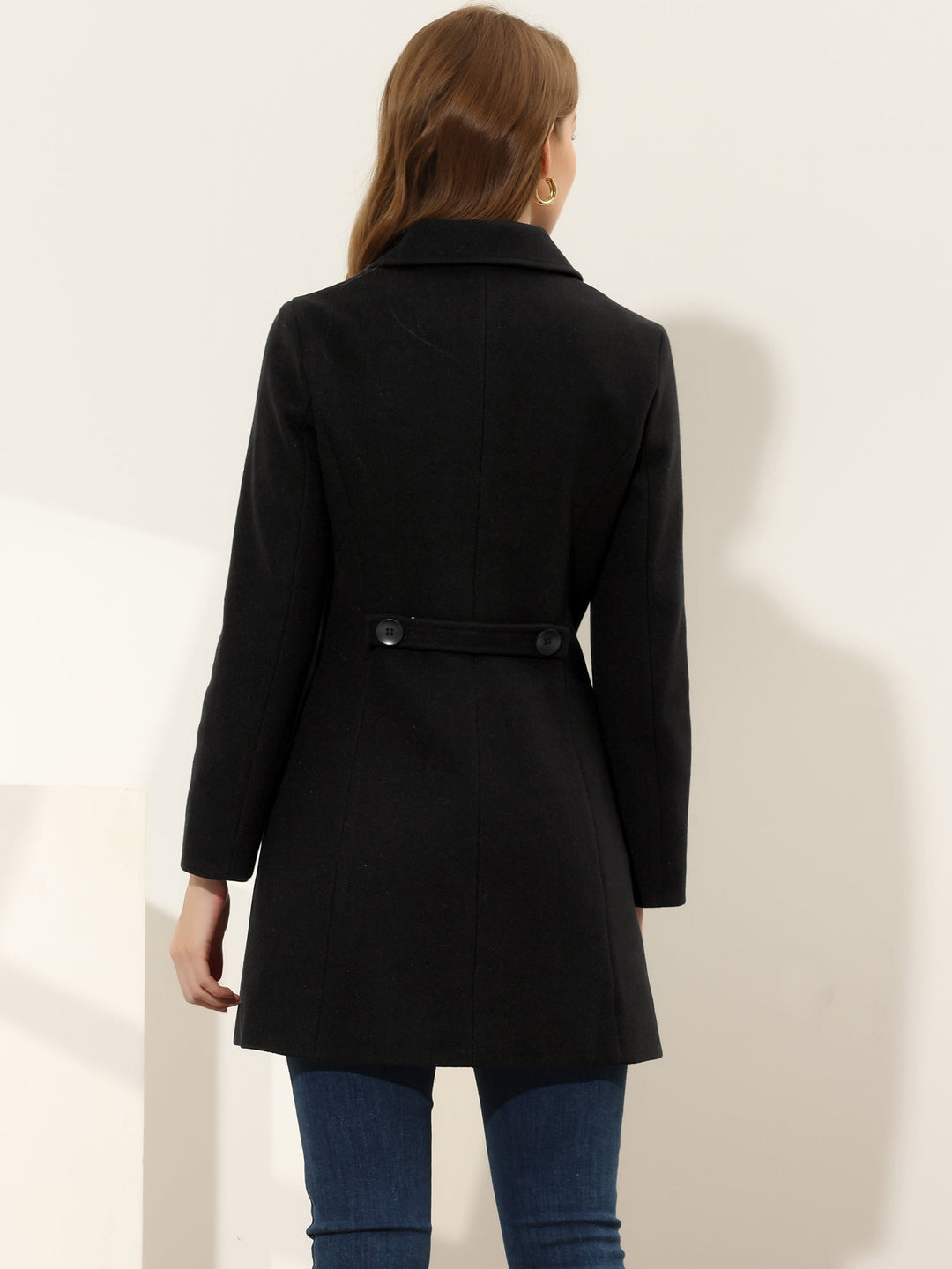 Women's Pea Coat Solid Single-Breasted Long Sleeve Regular Fit Mid Length