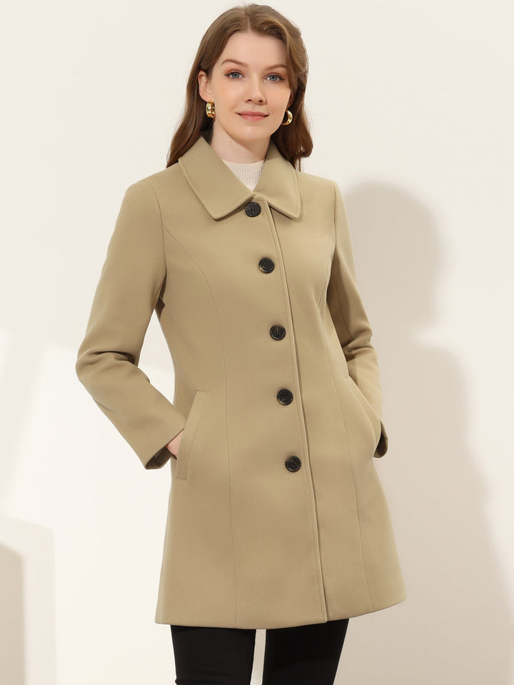 Women's Pea Coat Solid Single-Breasted Long Sleeve Regular Fit Mid Length