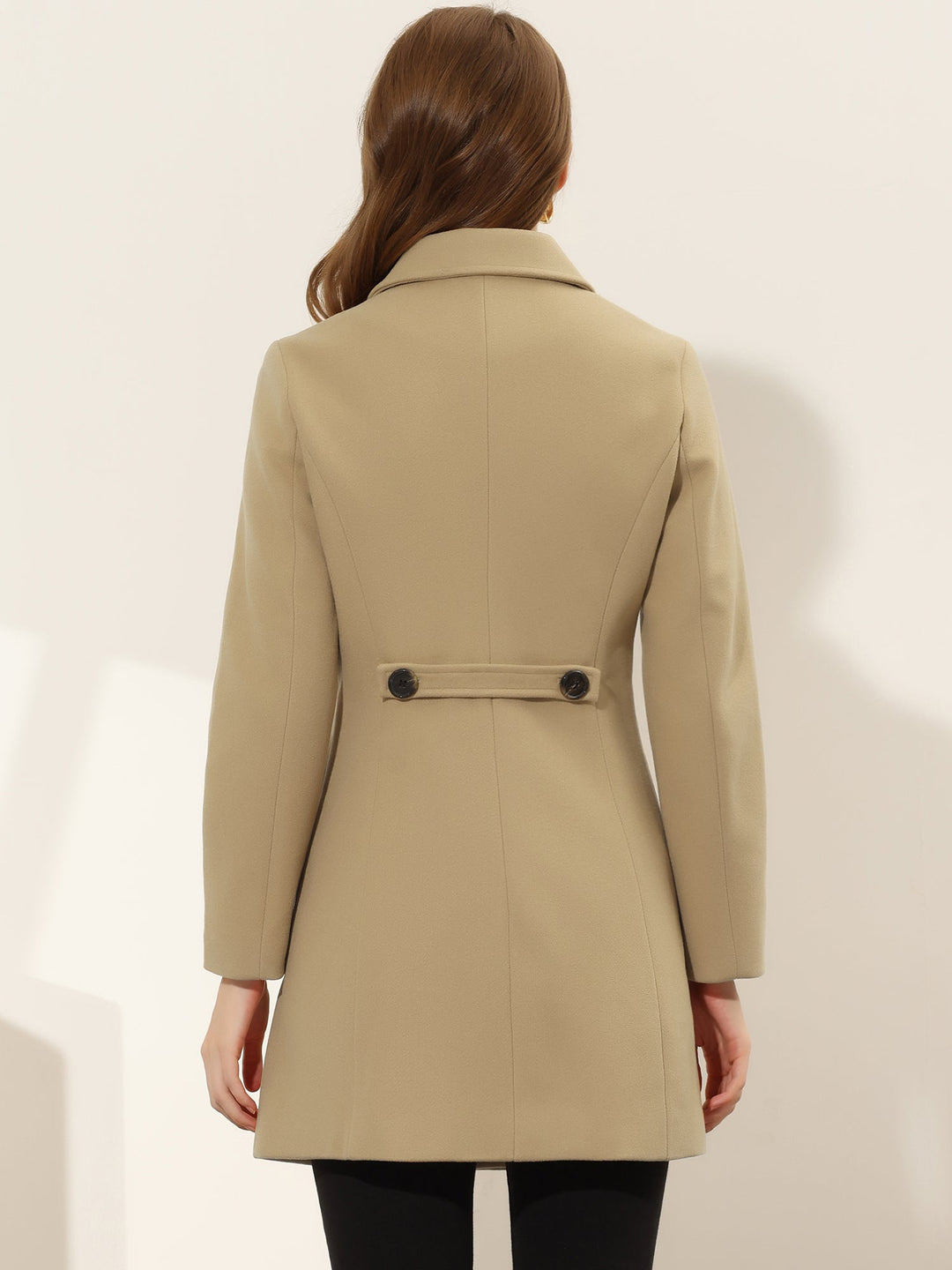 Women's Pea Coat Solid Single-Breasted Long Sleeve Regular Fit Mid Length