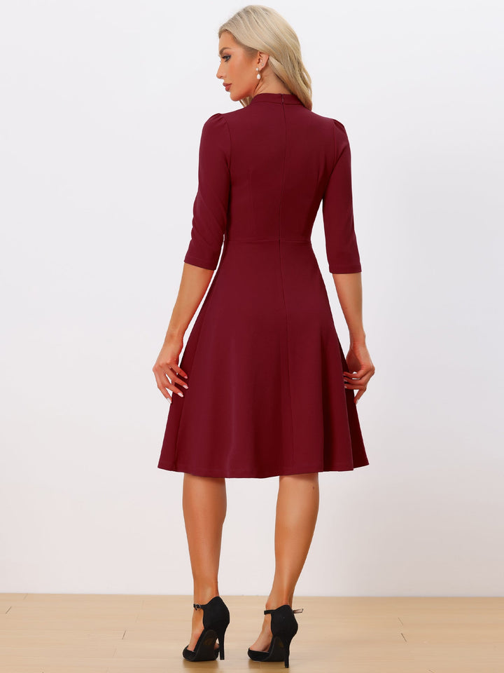 Women's A-Line Dress Retro Stand Collar 3/4 Sleeve Button Detail Office Work