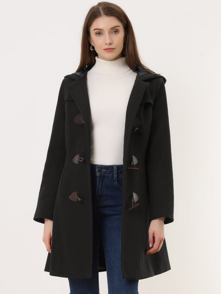 Women's Duffle Coat Hooded Toggle Button-Up Long Sleeve Winter