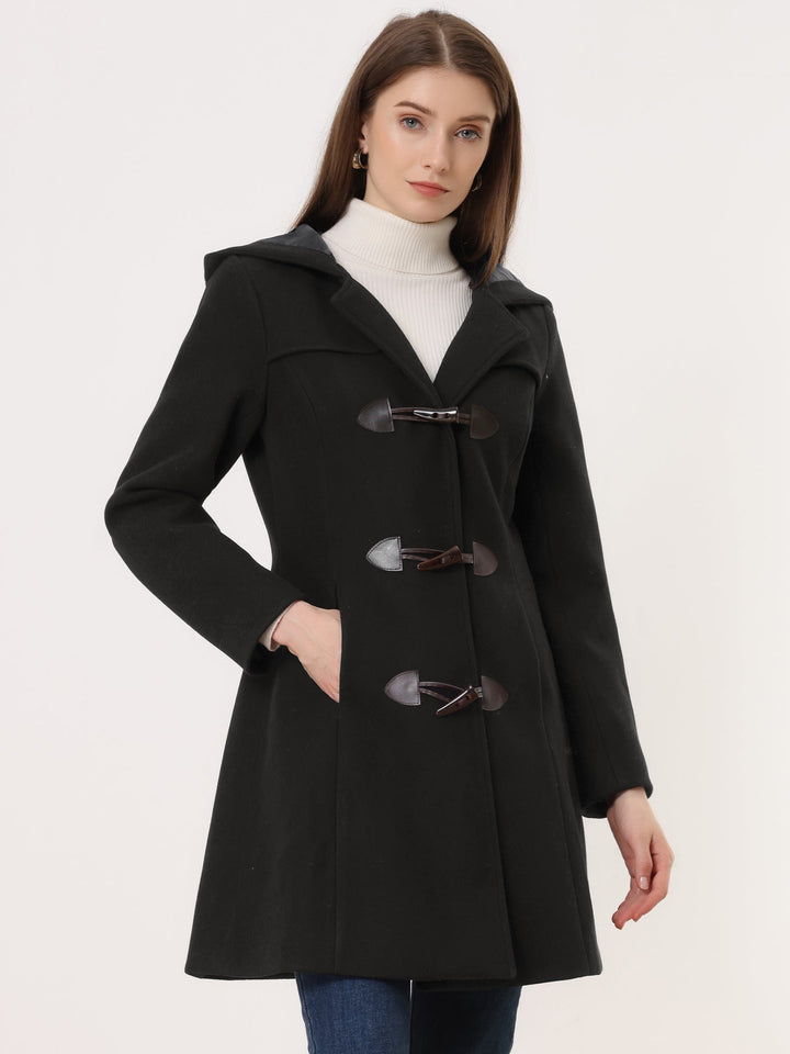 Women's Duffle Coat Hooded Toggle Button-Up Long Sleeve Winter