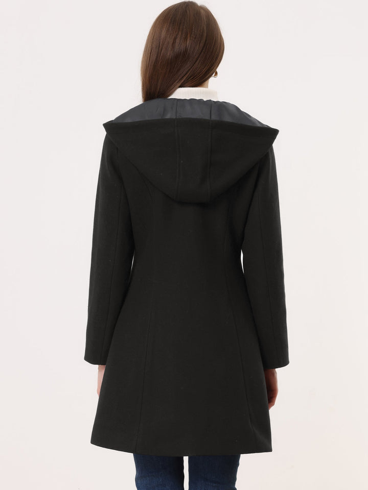 Women's Duffle Coat Hooded Toggle Button-Up Long Sleeve Winter