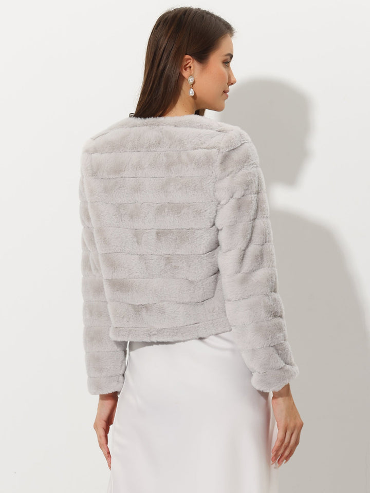 Women's Jacket Faux Fur Cropped Collarless Long Sleeve Regular Fit