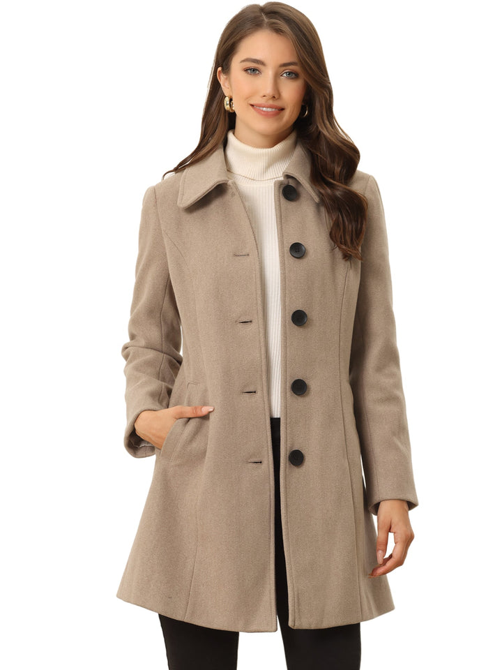 Women's Pea Coat Solid Single-Breasted Long Sleeve Regular Fit Mid Length