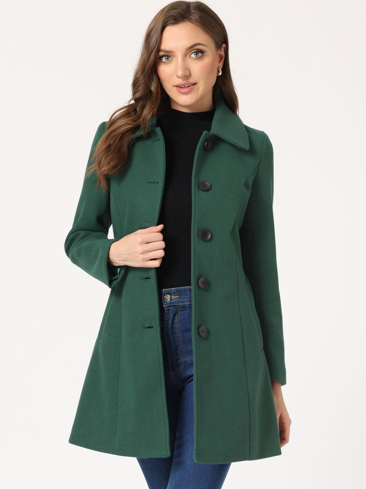 Women's Pea Coat Solid Single-Breasted Long Sleeve Regular Fit Mid Length