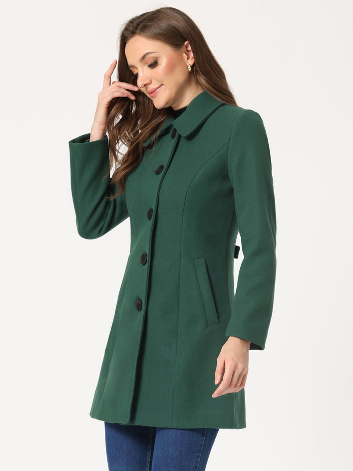 Women's Pea Coat Solid Single-Breasted Long Sleeve Regular Fit Mid Length