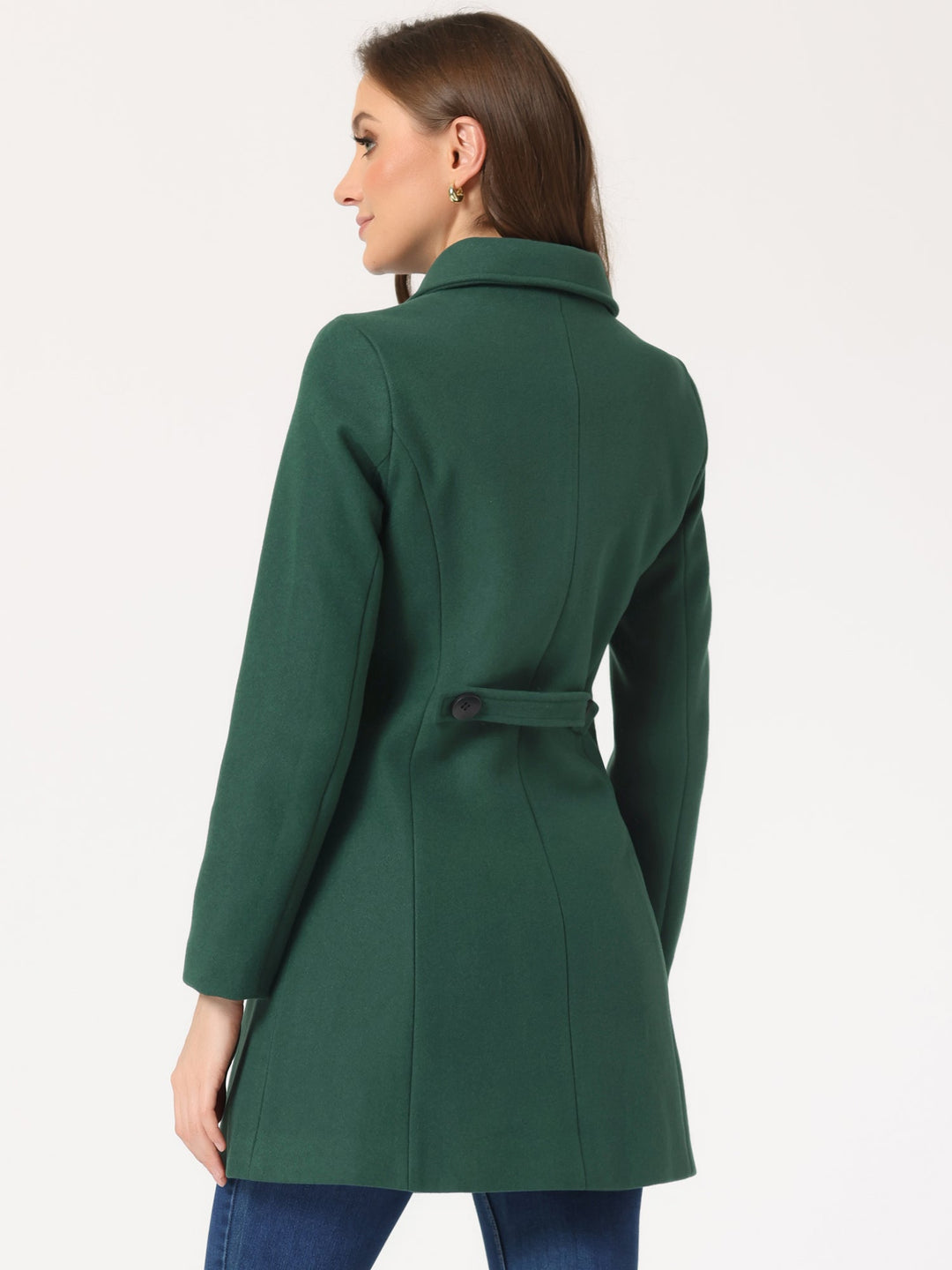 Women's Pea Coat Solid Single-Breasted Long Sleeve Regular Fit Mid Length